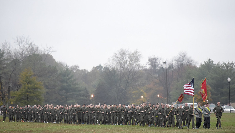 Marines of the Cryptologic Support Battalion finish a three-mile run. Sgt. Abate was assigned to the battalion on Jan. 6, 2021.